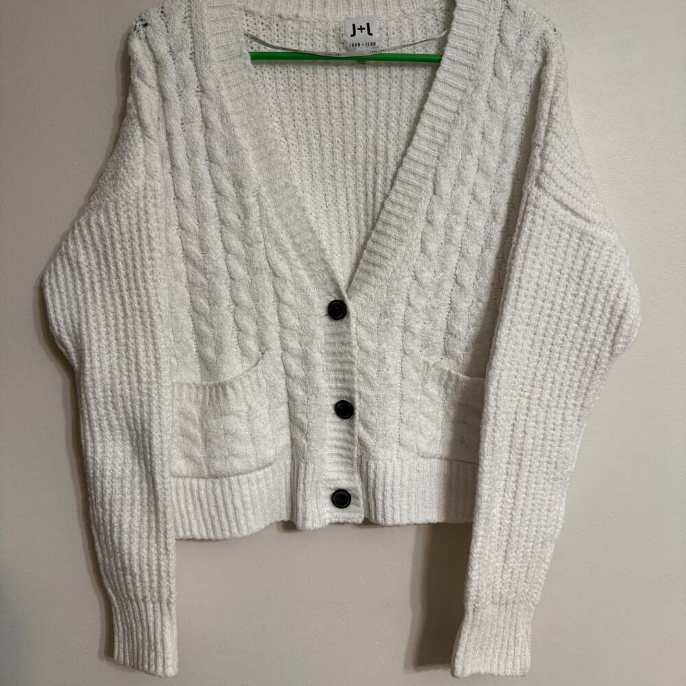 John‎ + Jenn White Cable Knit Cardigan Sweater